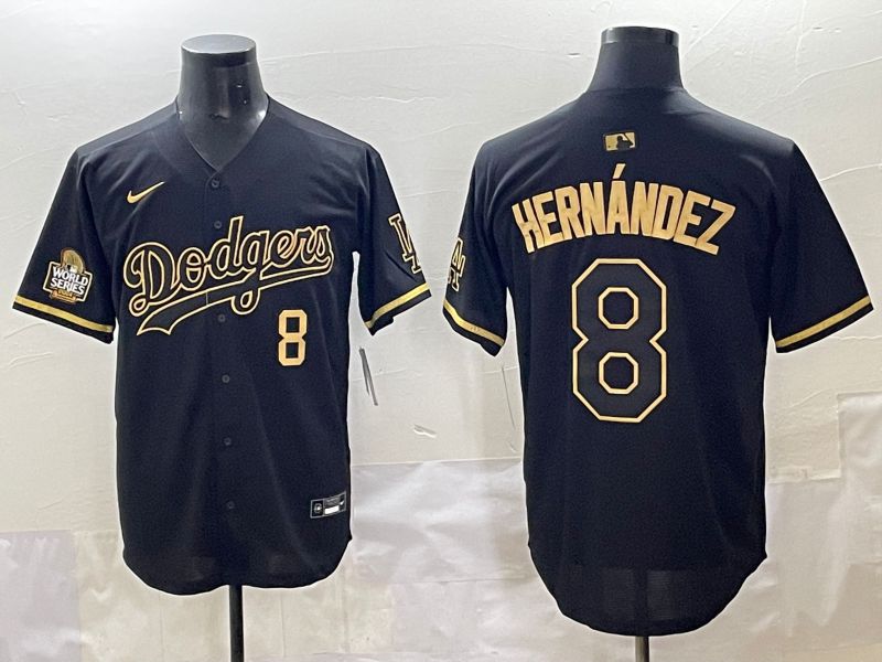 Men 2025 Los Angeles Dodgers #8 Hernandez Black Gold Five generations Nike MLB Jersey style 3